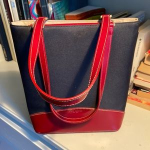 Navy & Red Satchel Handbag